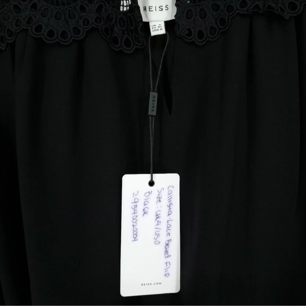 REISS Callista Lace Sleeve Belted Black Dress Size 0 - Picture 6 of 8
